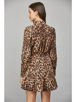 Animal Print Satin Tie Waist Shirt Dress by Fate