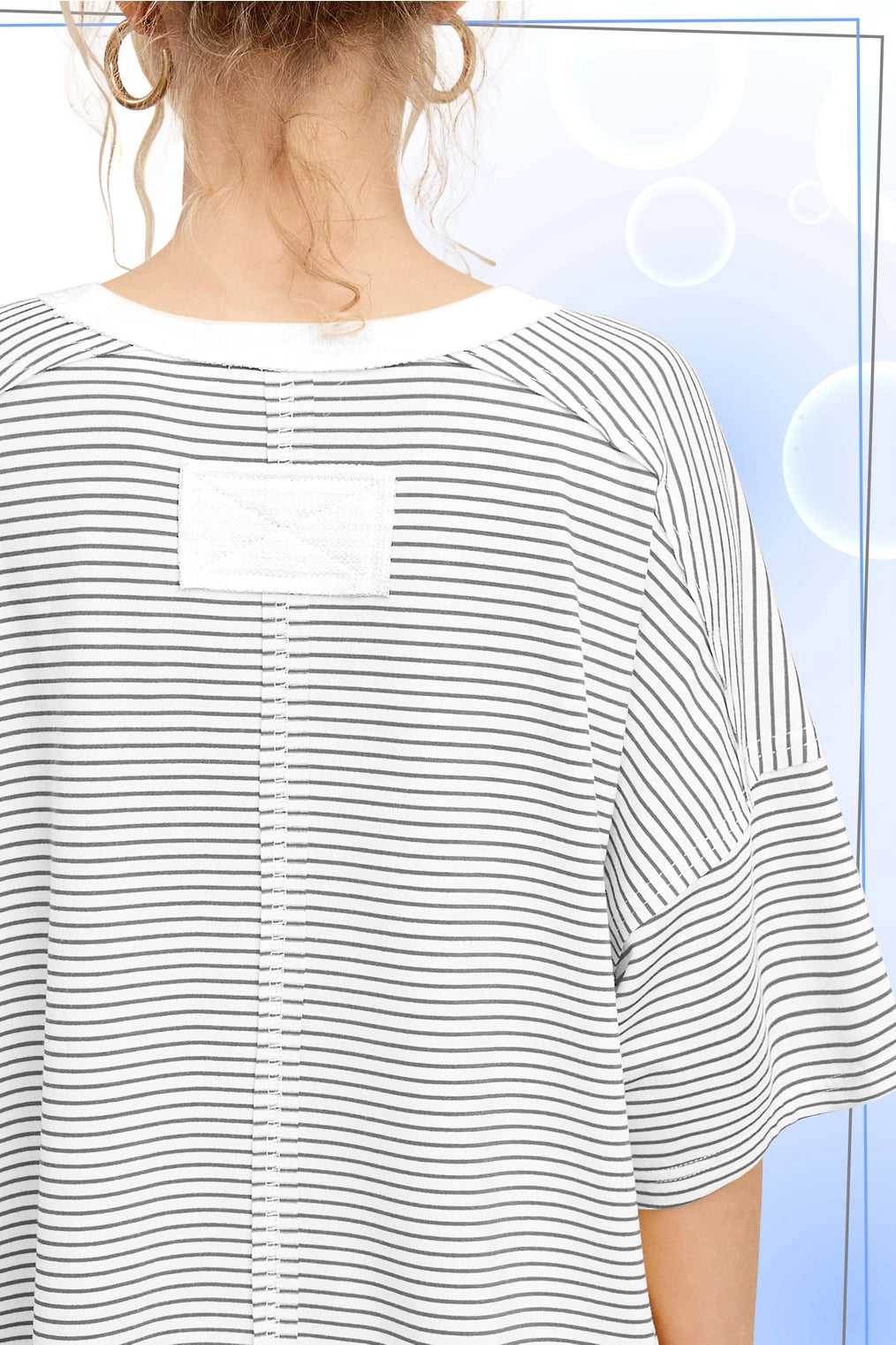 Basic Striped Drop Shoulder Short Sleeves Top** Light Gray or Blue