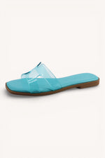 Turquoise Vibrant Clear Strap Slide Flat Sandals