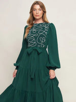 HUNTER GREEN TIERED MAXI WITH TIE WASIT