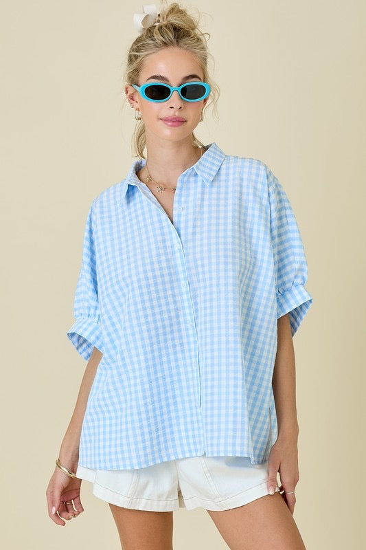 Dorothy Blue Gingham Button Down Top