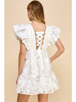 Floral Printed Poplin Ruffle Sleeve Back Corset Tie Dress