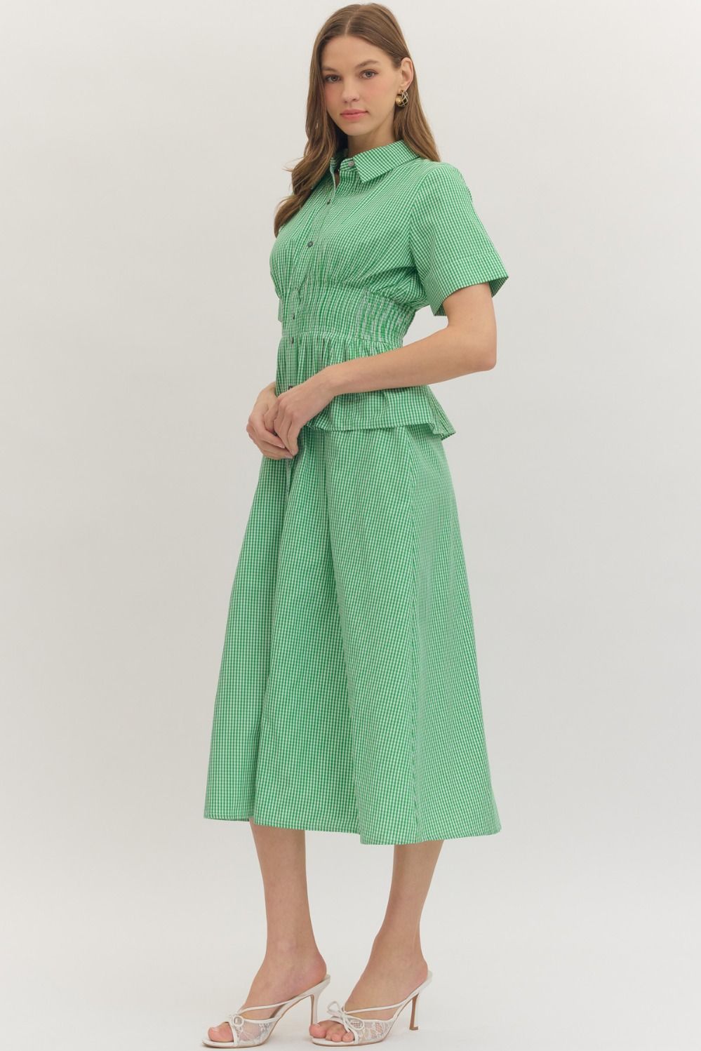 Allison Green Gingham Peplum Waist Midi