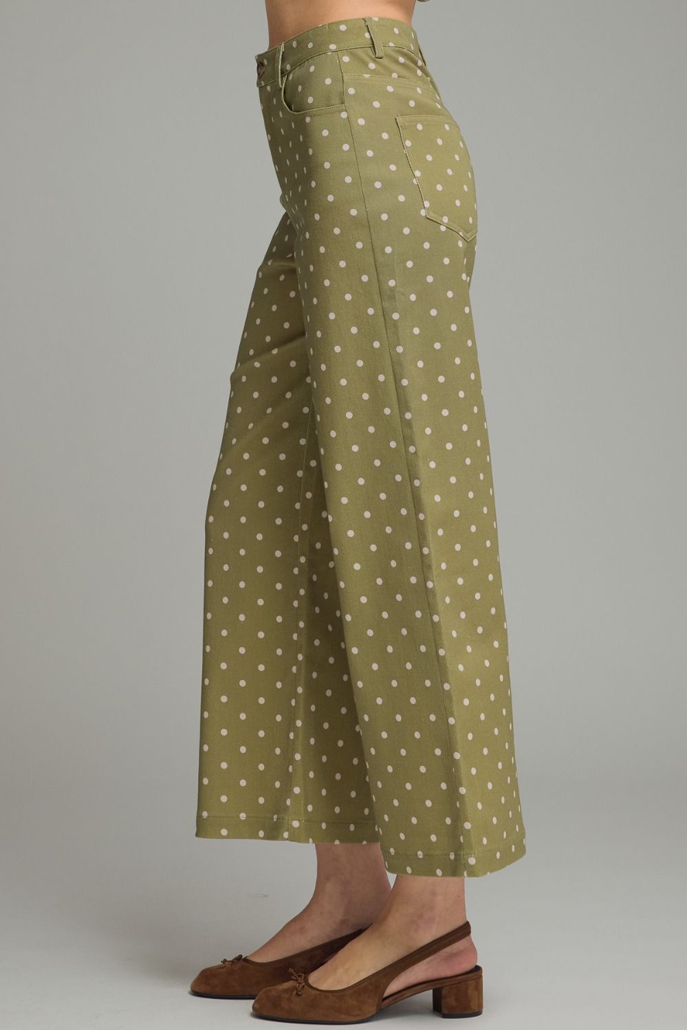 Olive Polka Dot Wide Leg Pants