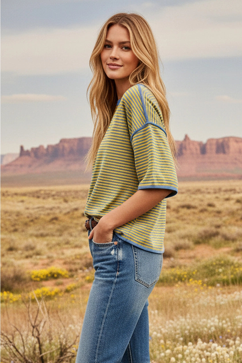 Striped Oversized Top- Yellow/Blue