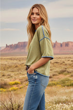 Striped Oversized Top- Yellow/Blue