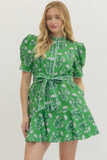 Georgia Green and Blue Floral Mini with Self Tie Waist