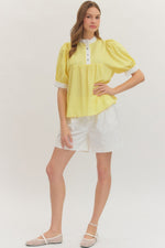 Bianca Yellow Pin Stripe Top with Scallop Trim Detail