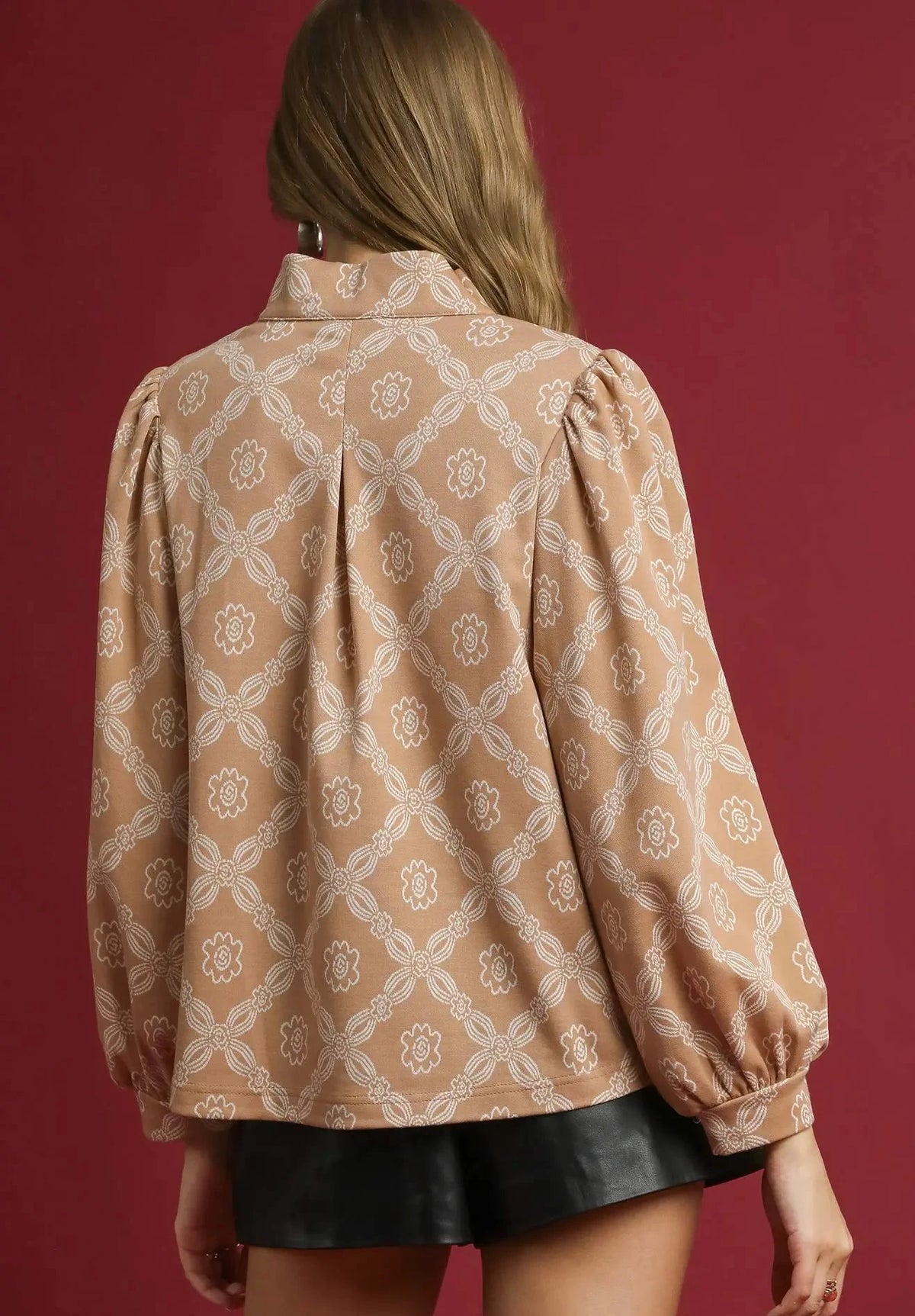 Latte High Neck Abstract Print Top