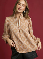 Latte High Neck Abstract Print Top