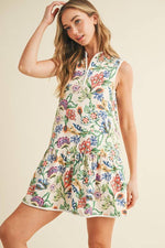 Floral Print Zip Up Collar Sporty Mini Dress