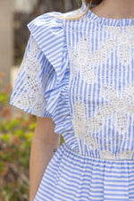 Floral Embroidered Striped Peplum Top