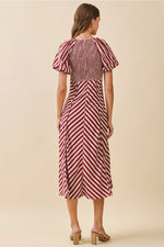 Chevron Striped Midi Dress- Burgundy