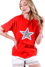 CREW NECK SHORT SLEEVE SEQUIN STAR TOP
