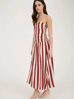 Nantucket Vertical Stripe Strapless Midi Dress BRICK