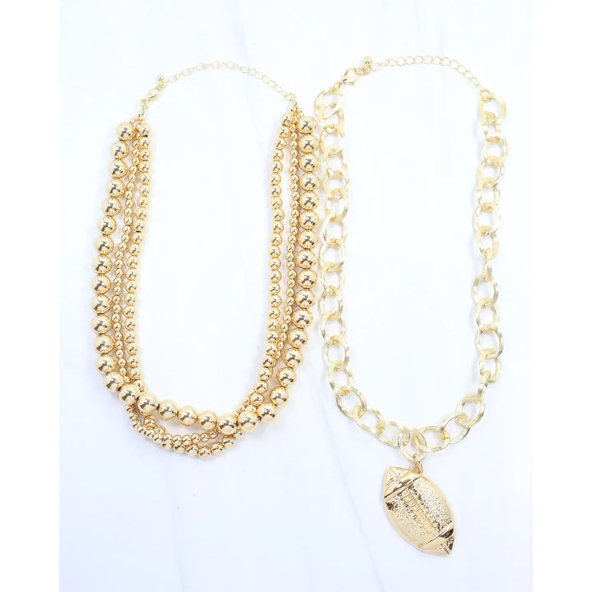 Bree Beaded Layered Necklace Football Gold