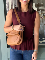 Burgundy Peplum Sleeveless Sweater Top