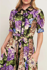 Mabel Button Down Floral Midi with Self Tie Waist