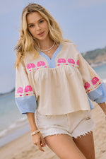 Embroidered V Neck Blouse