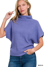 Mock Neck Side Shirred Sweater- Ivory- Dark Lilac or Jade Green