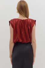 Pleated Bubble Hem Top-Ruby Red