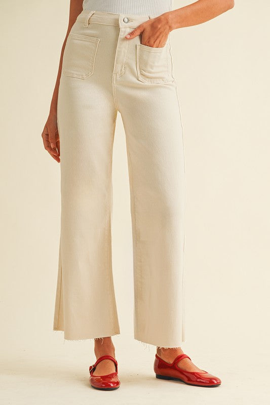 Vera Wide Leg Stretch Patch Pocket Denim- Ecru