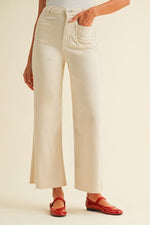Vera Wide Leg Stretch Patch Pocket Denim- Ecru