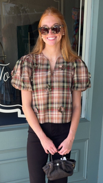 Savannah Plaid 3D Floral Top