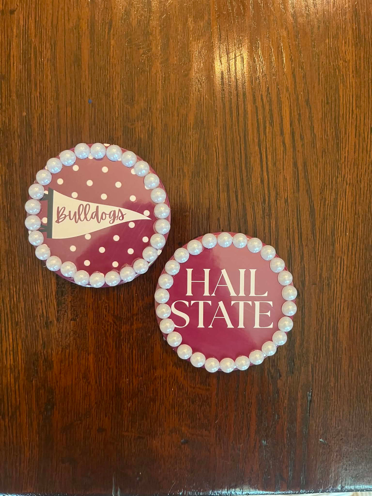 Hail State Pearl Trim Game Day Button