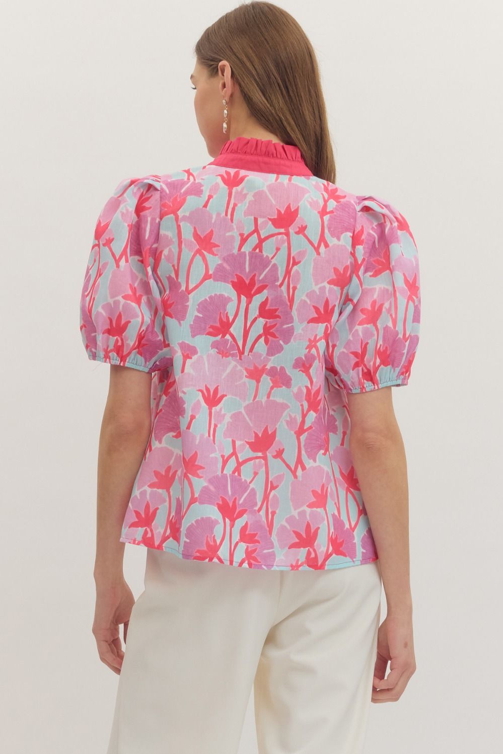 Landry Botanical Print Button Front Top