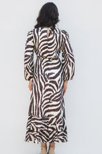 Ciara Zebra Ruffle Hem Maxi Dress- Brown
