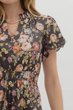 Chocolate Floral Puff Sleeve Tiered Maxi Dress