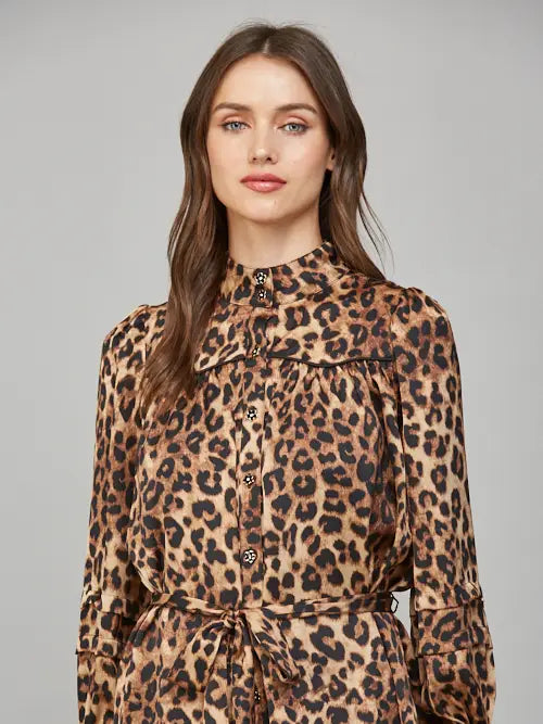 Animal Print Satin Tie Waist Shirt Dress by Fate
