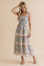 Susanna Floral Tiered Midi with Self Tie Straps