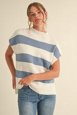 Carly Blue Striped Sweater Knit Top
