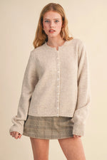 Leighton Marled Knit Sweater Cardigan - Navy or Ecru Oatmeal