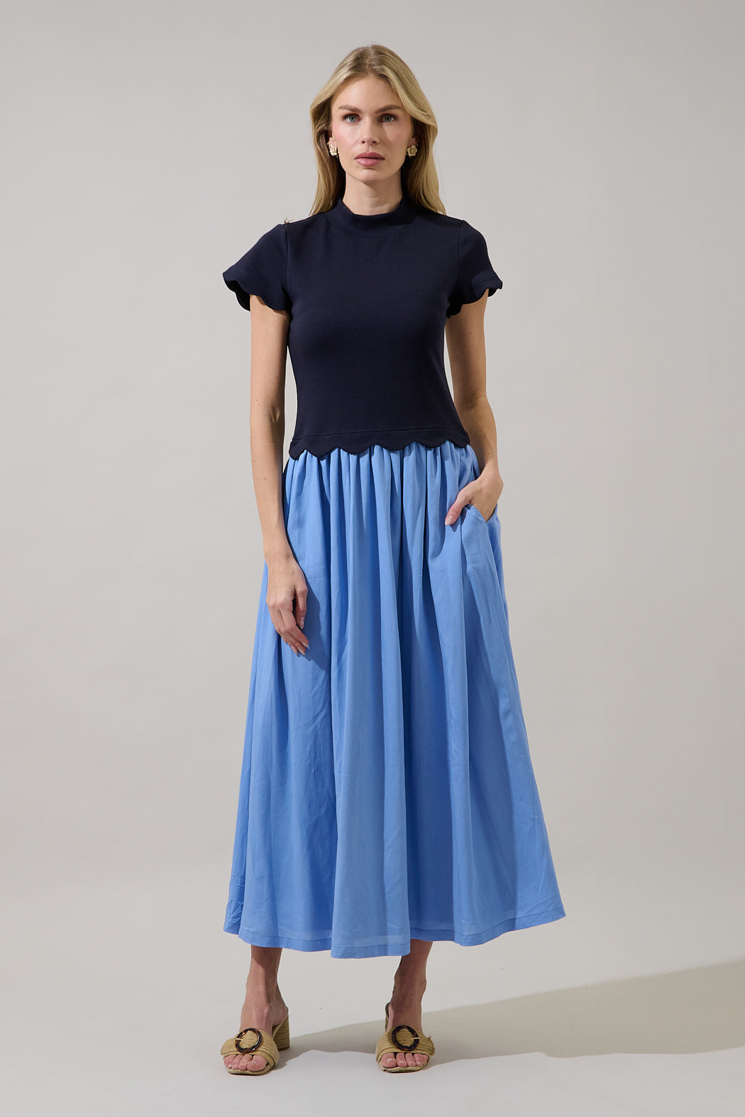 Marby Scallop Contrast Maxi Dress (XS-XL)