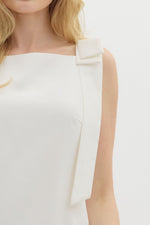 Celia Straight Neckline Mini Dress with Bow Shoulder Tie Accents