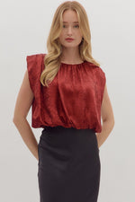 Pleated Bubble Hem Top-Ruby Red
