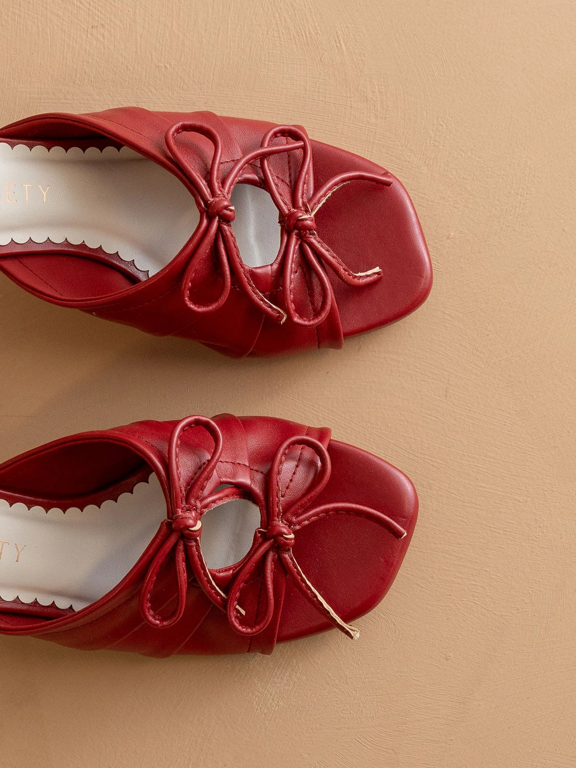 The Emerald | Red Double Bow Peep Hole Sandal