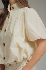 Clara Bubble Hem Button Down Short Sleeve Top- Ivory