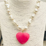 HEART-N-PEARL NECKLACE- PINK