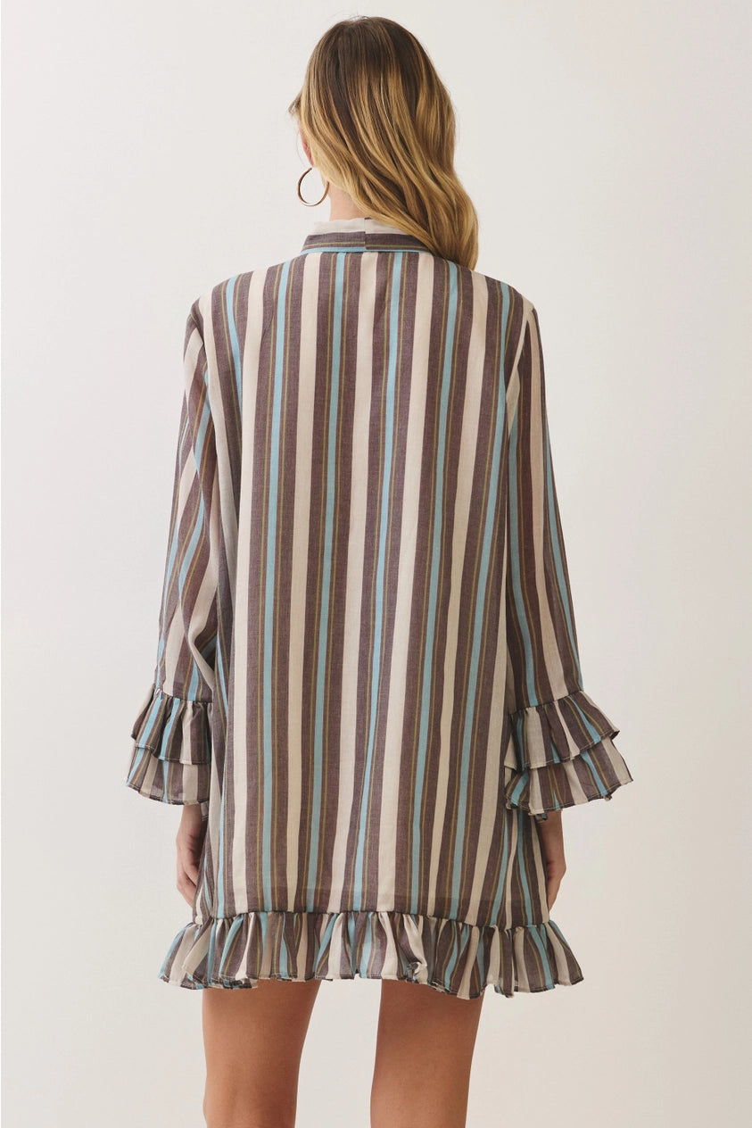 Eva Striped Bow Tie Ruffle Mini Dress