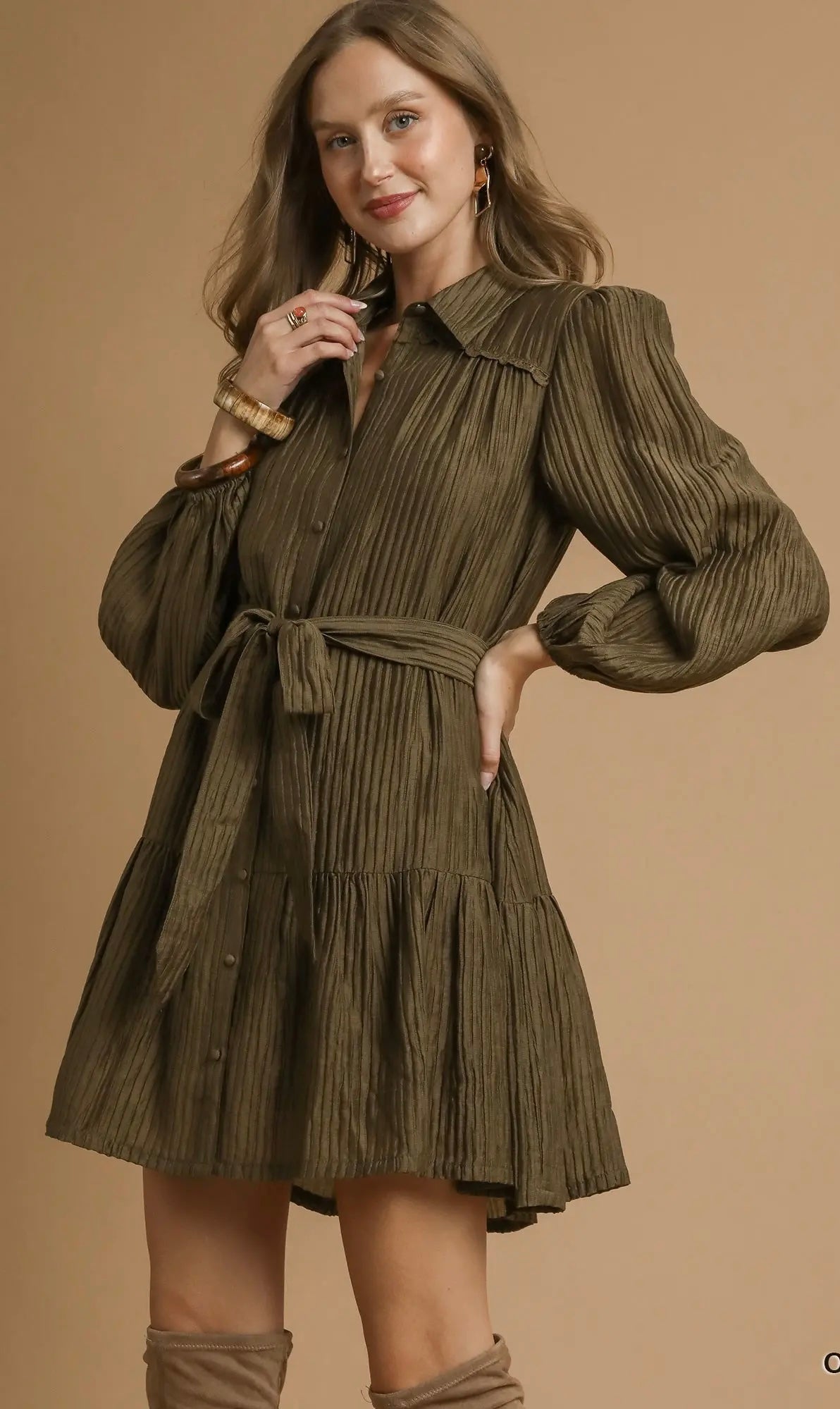 OLIVE CRINKLE MINI DRESS
