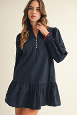 Margo Ruffle Detail Navy Shift Mini with Red Contrast Piping