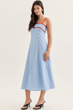 Nina Solid Blue Midi with Red Piping Contrast