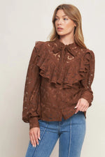 Chocolate Lace Tie Neck Blouse