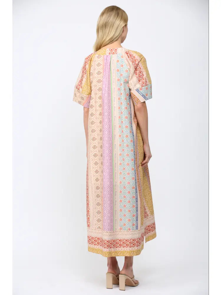 Patchwork Print Kaftan Style Dress By FATE