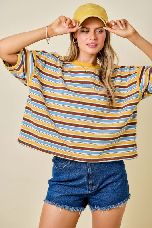 Brown Multi Striped Oversized Boxy Top