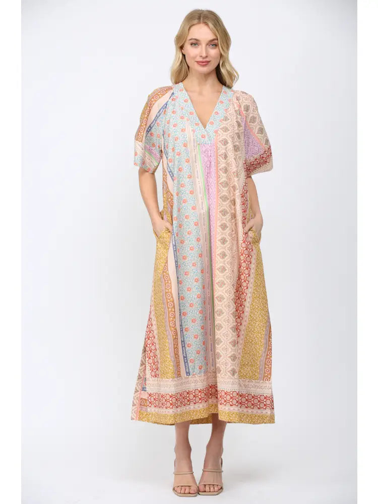 Patchwork Print Kaftan Style Dress By FATE